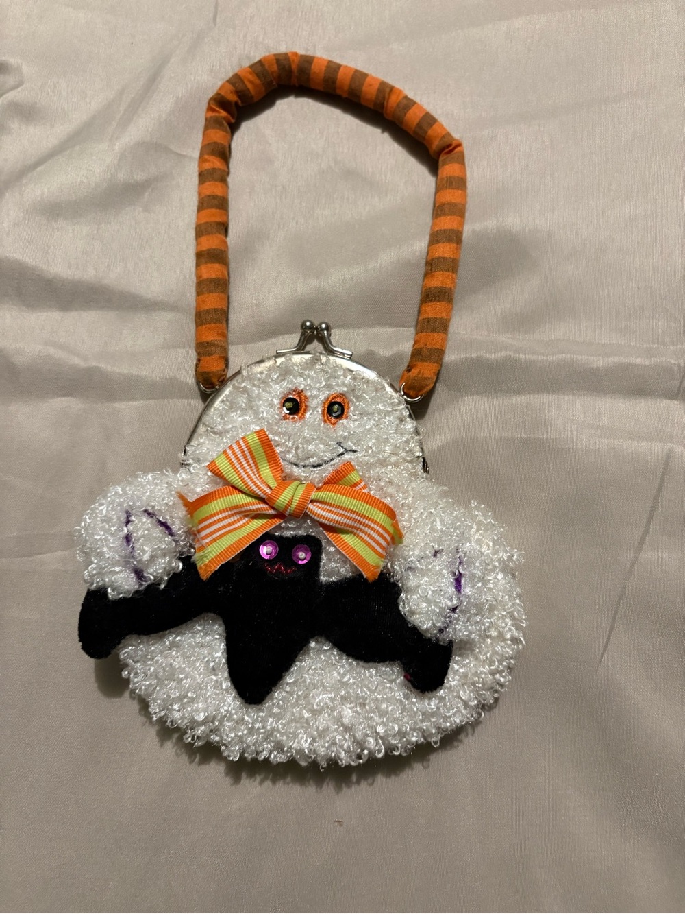 Kids Halloween Ghost & Bat Plush Handbag - Orange